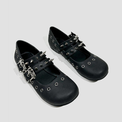 Black Spiked Buckle Mary Janes