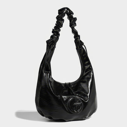 Ruched Glossy Crescent Shoulder Bag