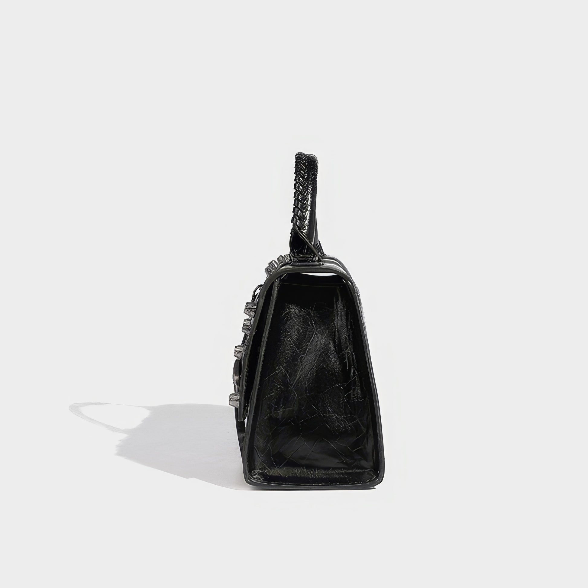 Textured Buckle Detail Mini Satchel Bag