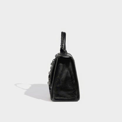 Textured Buckle Detail Mini Satchel Bag