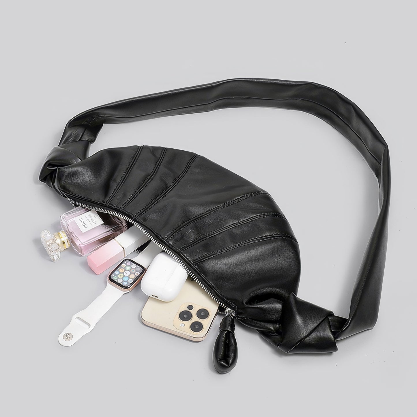 Knotted Crescent Black Shoulder Bag