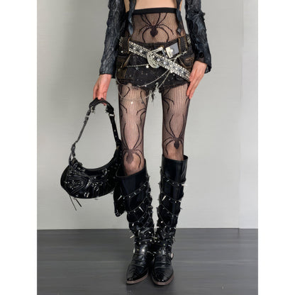 Spider Web Sheer Tights with High Waist
