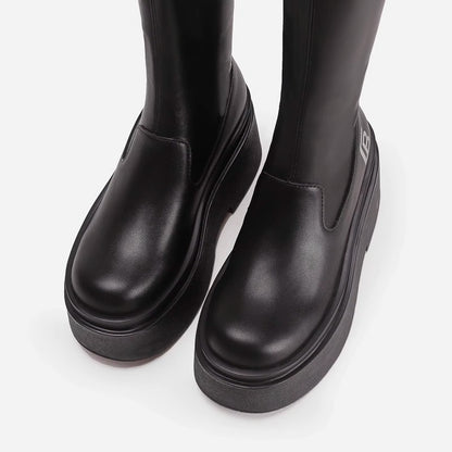 Black Sleek Platform Knee-High Boots