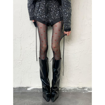 Red Bow Sheer Black Tights