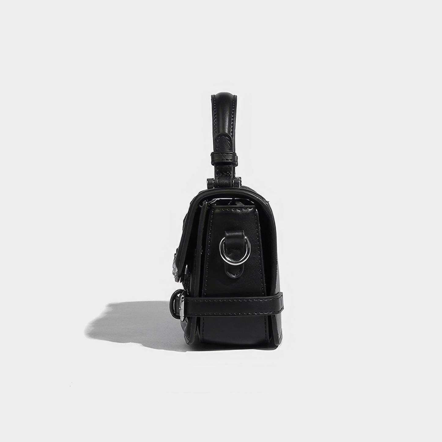 Textured Buckle Flap Top Handle Bag