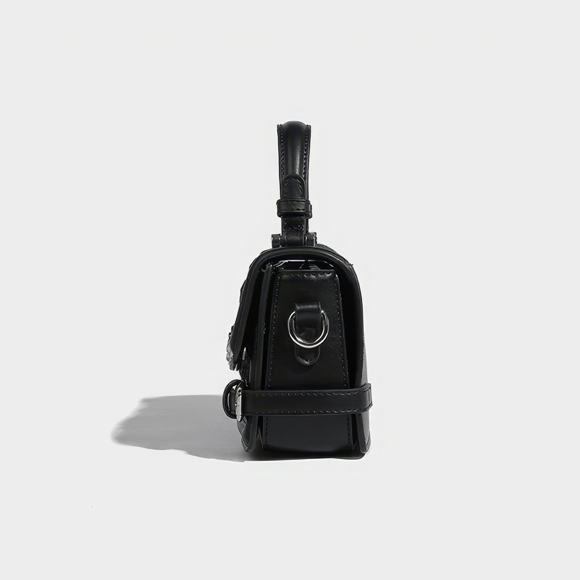 Textured Buckle Flap Top Handle Bag