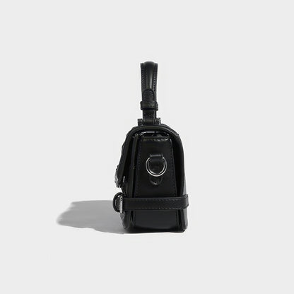 Textured Buckle Flap Top Handle Bag