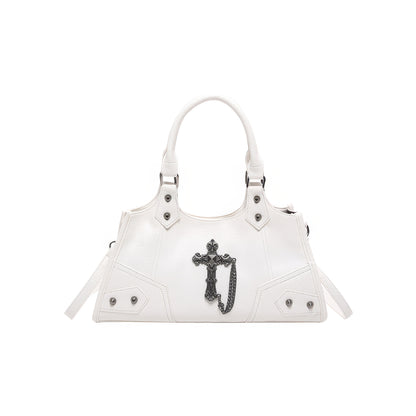 Black Cross Chain Faux Leather Handbag