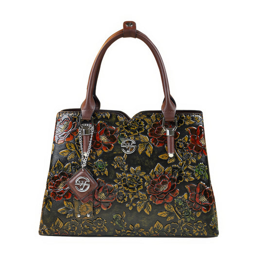 Structured Embossed Floral Shoulder Tote