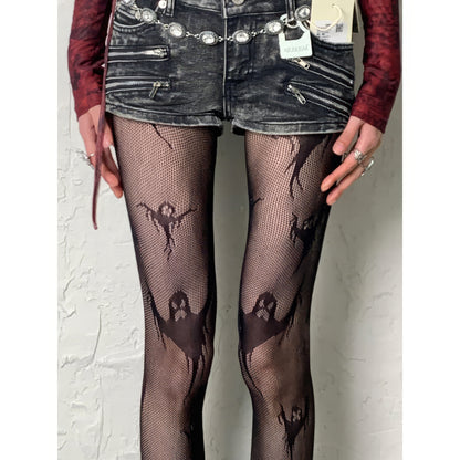 Ghost Motif Mesh Tights