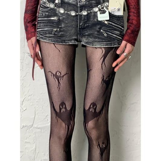 Ghost Motif Mesh Tights