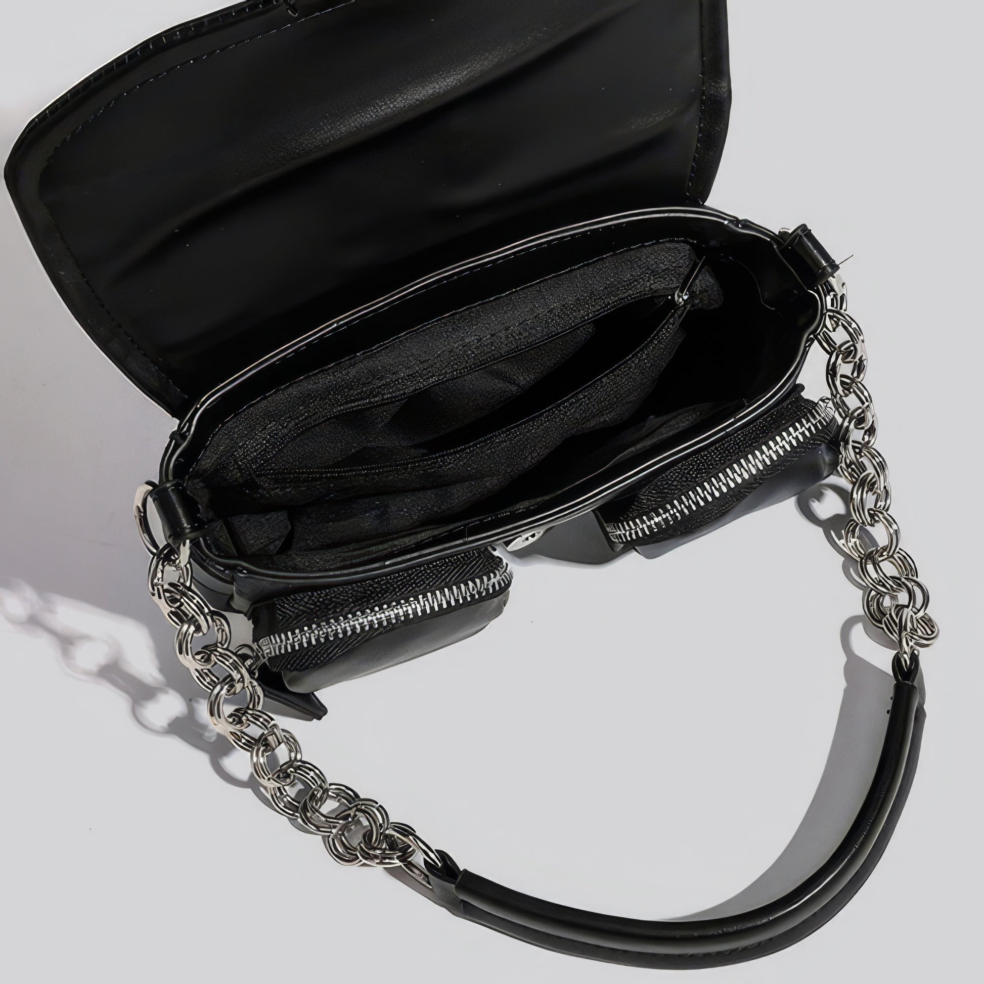 Chain Strap Buckled Pocket Shoulder Bag