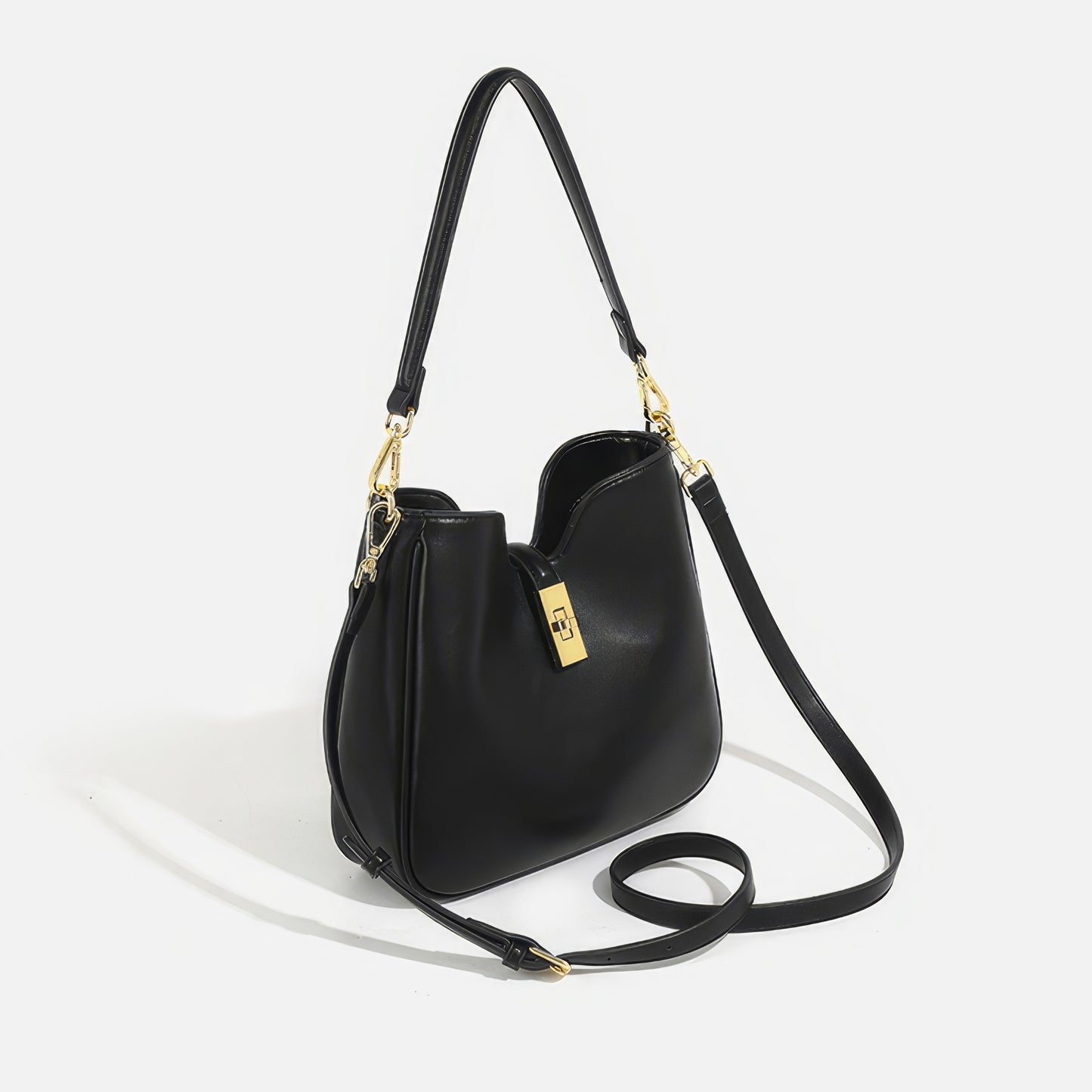 Gold Lock Minimal Faux Leather Shoulder Bag