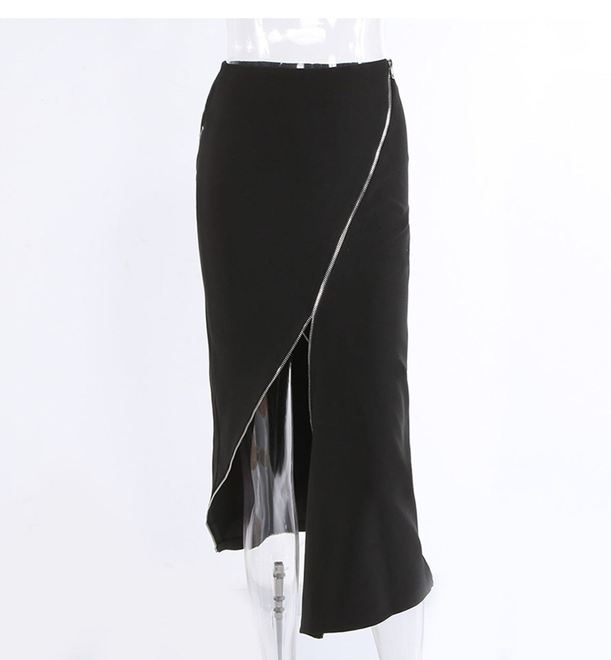 Asymmetrical Zip Slit Skirt