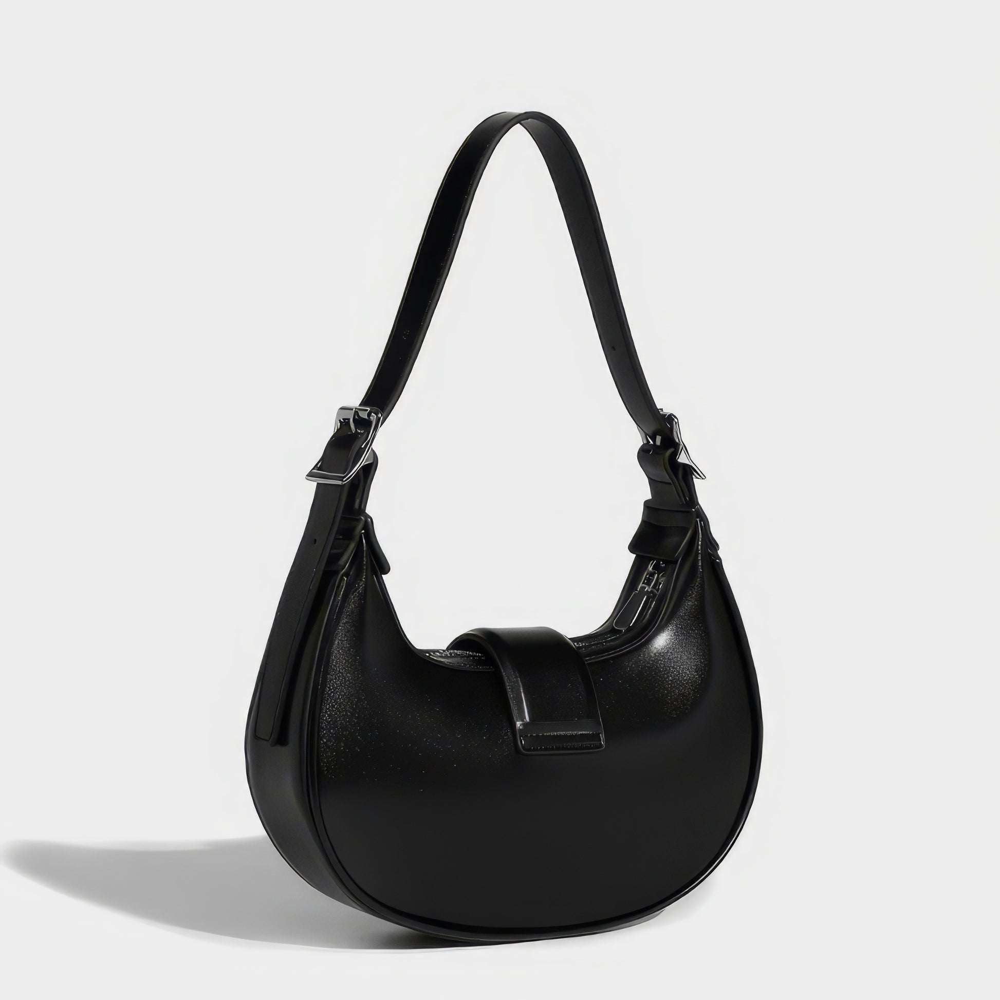 Smooth Black Crescent Shoulder Bag