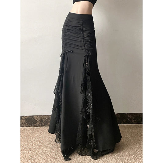 Ruched Lace Panel Maxi Skirt