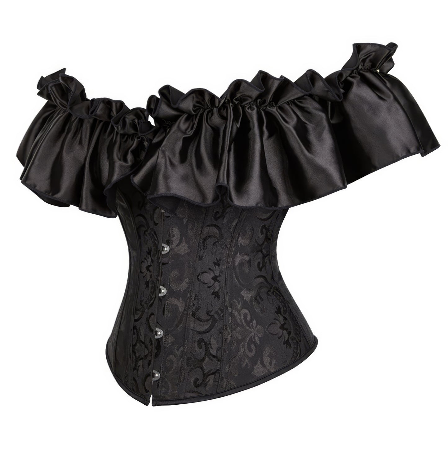 Ruffled Satin Off Shoulder Jacquard Corset
