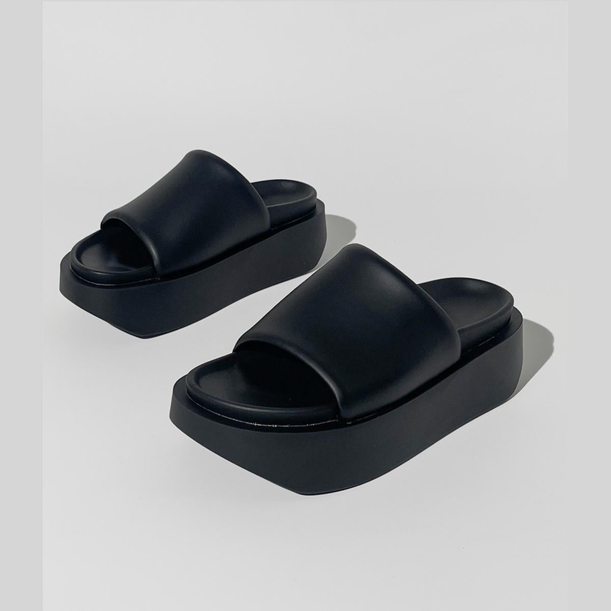 Black Minimalist Platform Slides