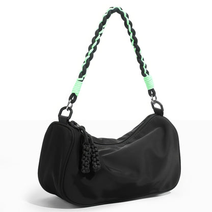 Two-Tone Rope Strap Black Nylon Shoulder Bag
