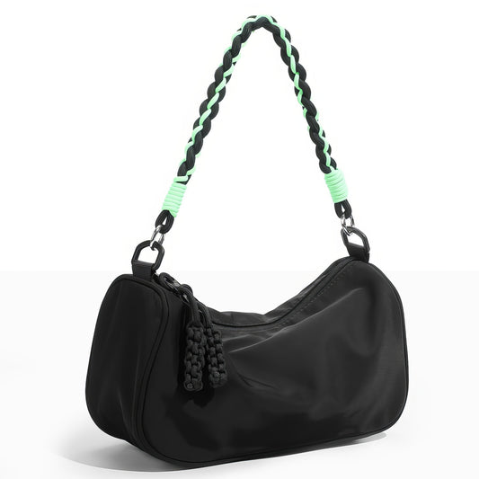 Two-Tone Rope Strap Black Nylon Shoulder Bag