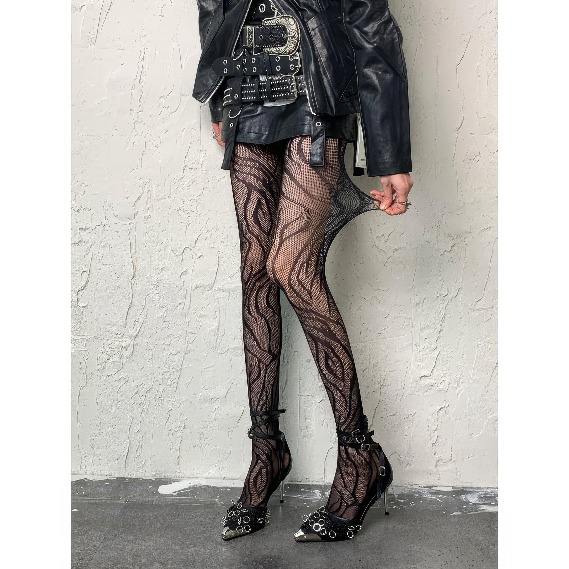 Wavy Mesh Flame Tights