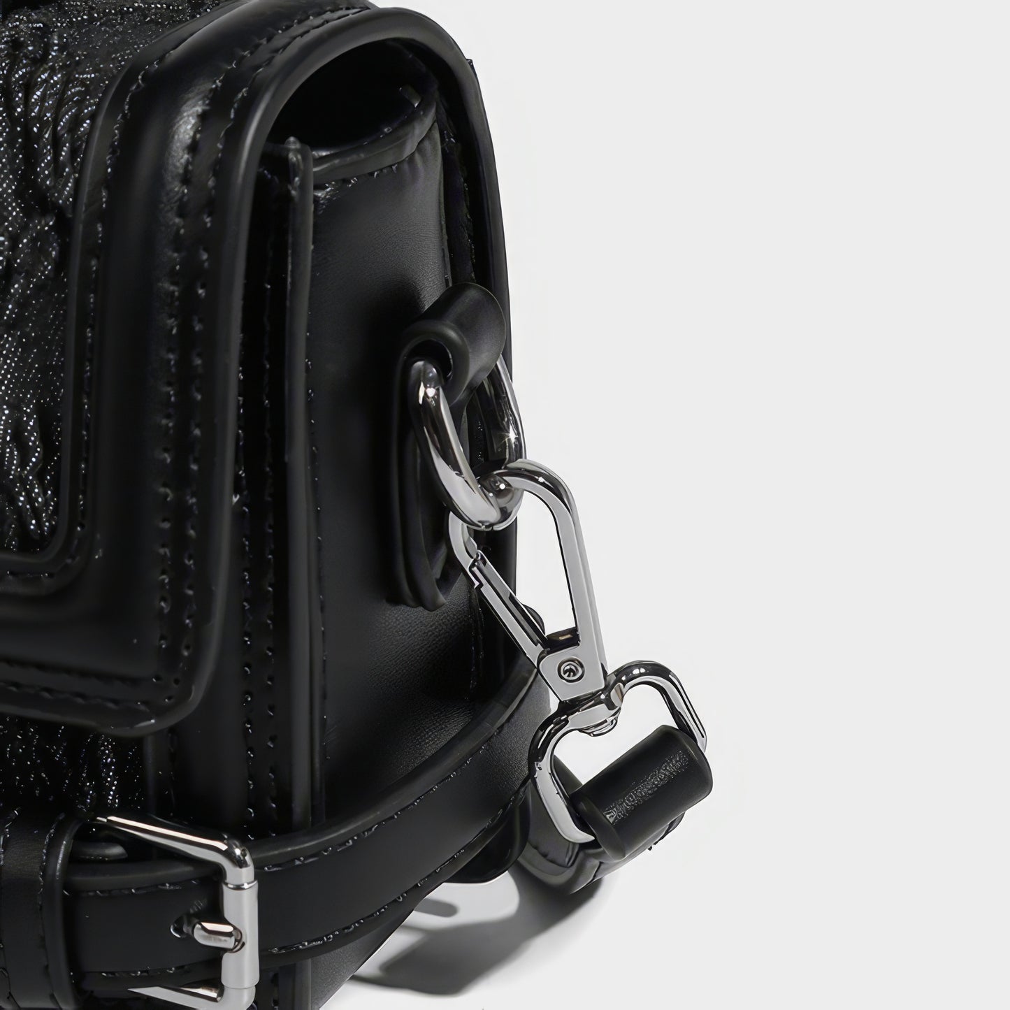 Textured Buckle Flap Top Handle Bag