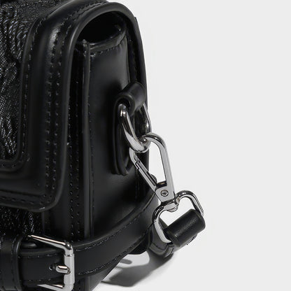 Textured Buckle Flap Top Handle Bag