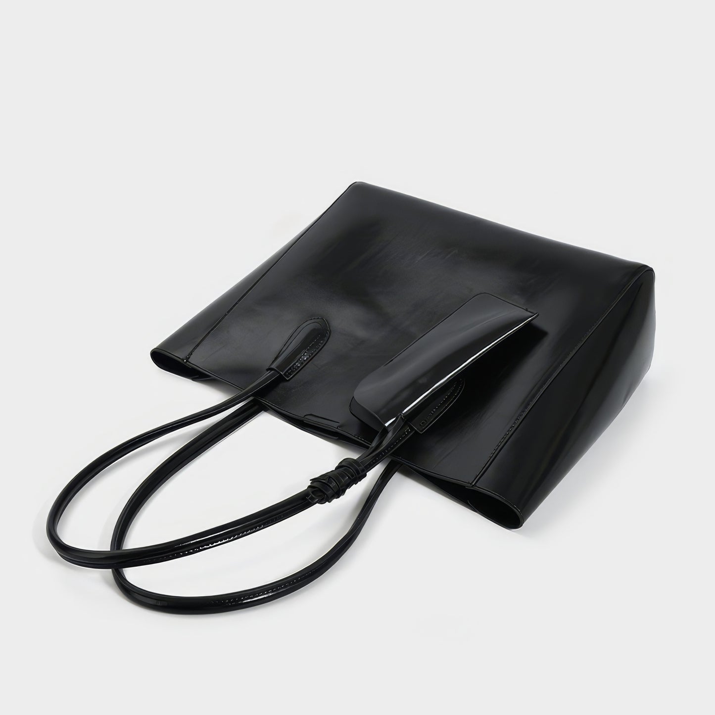 Glossy Black Leather Tote Bag