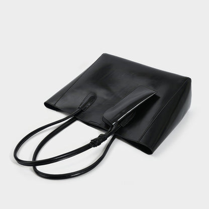 Glossy Black Leather Tote Bag