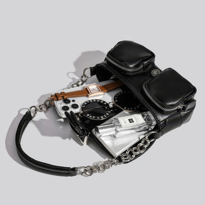 Chain Strap Buckled Pocket Shoulder Bag