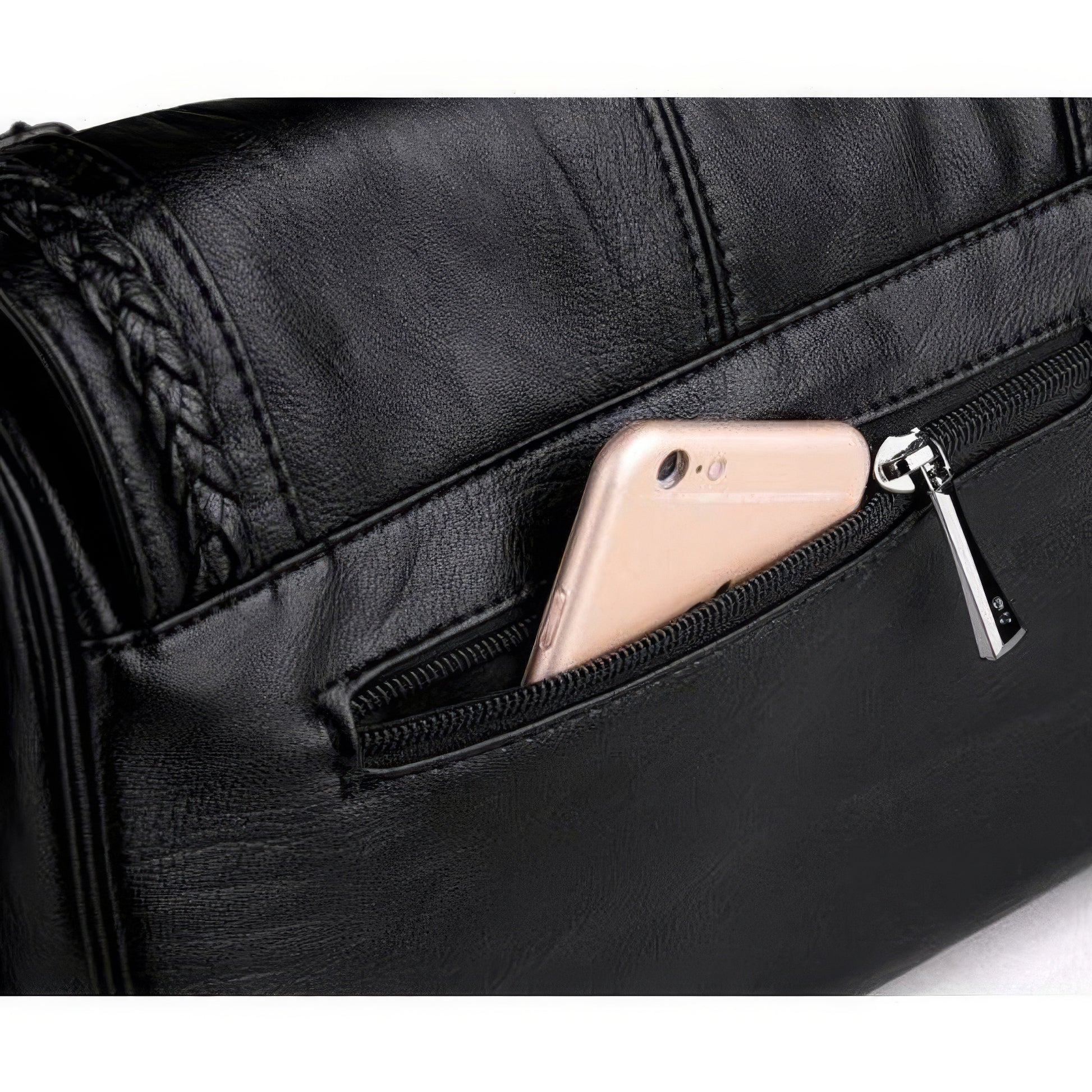 Braided Trim Flap Leather Crossbody Bag