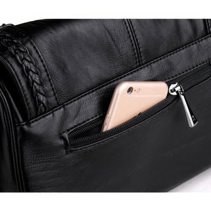 Braided Trim Flap Leather Crossbody Bag