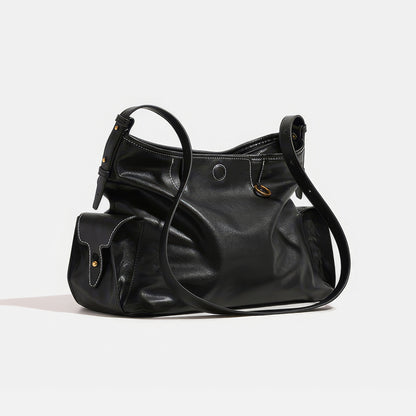 Soft Pocket Detail Faux Leather Shoulder Bag