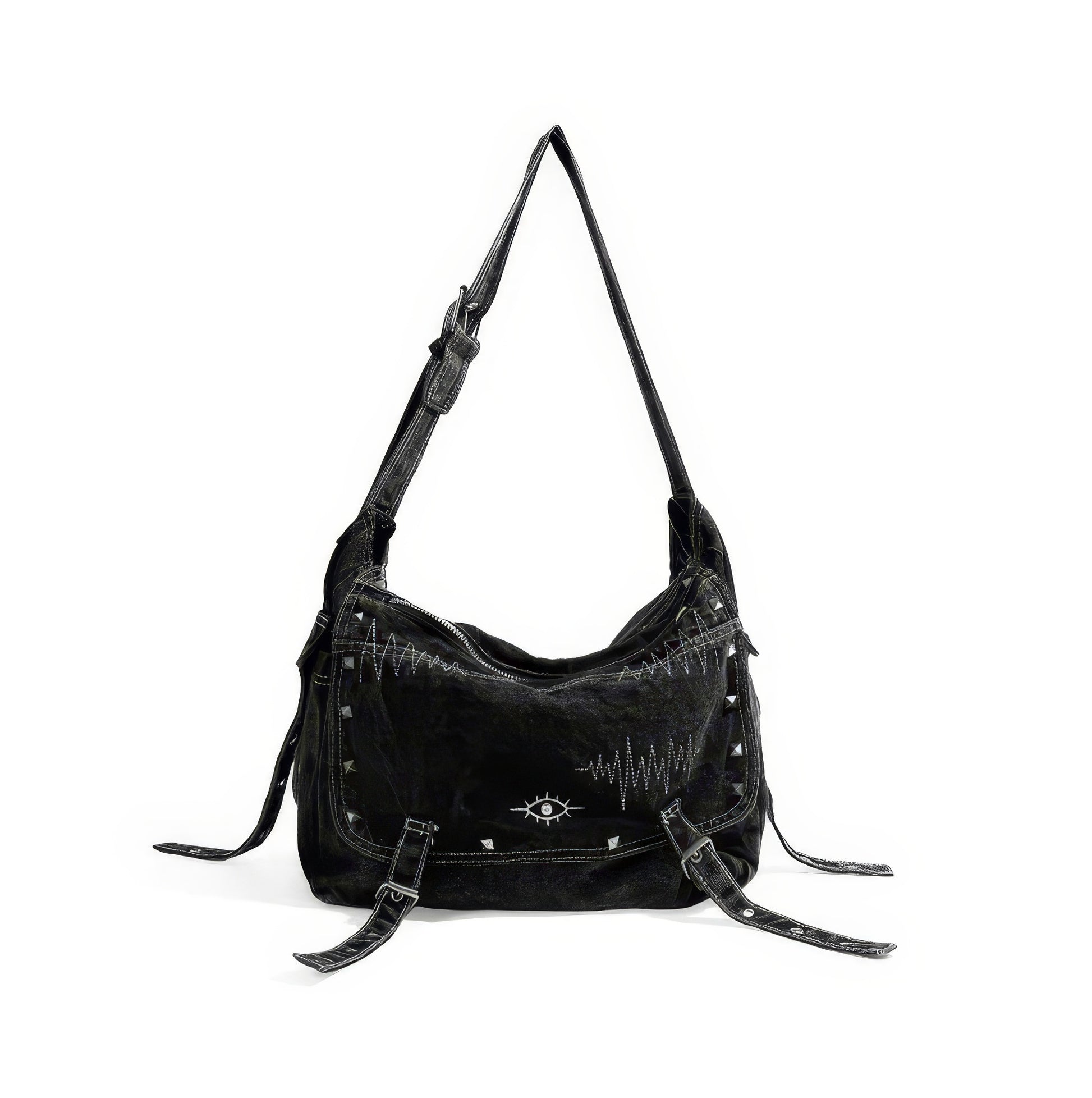 Washed Black Stitch Detail Shoulder Bag
