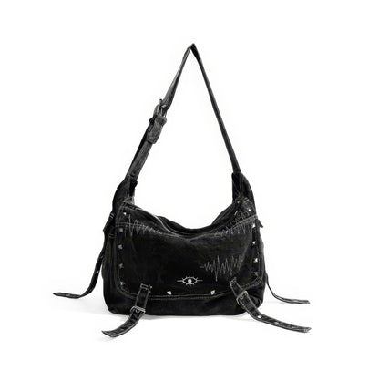 Washed Black Stitch Detail Shoulder Bag