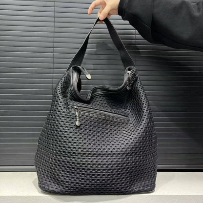 Textured Perforated Stud Shoulder Bag