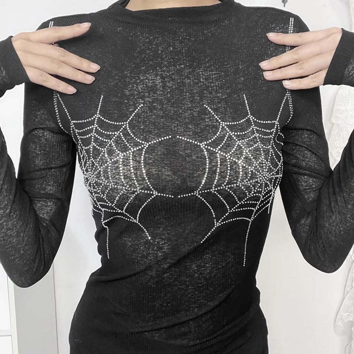 Sheer Rhinestone Spiderweb Top