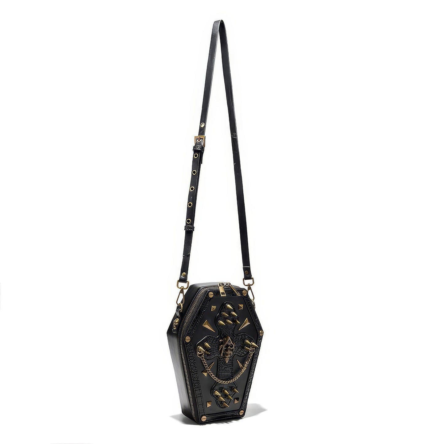 Embroidered Skull Stud Coffin Crossbody Bag