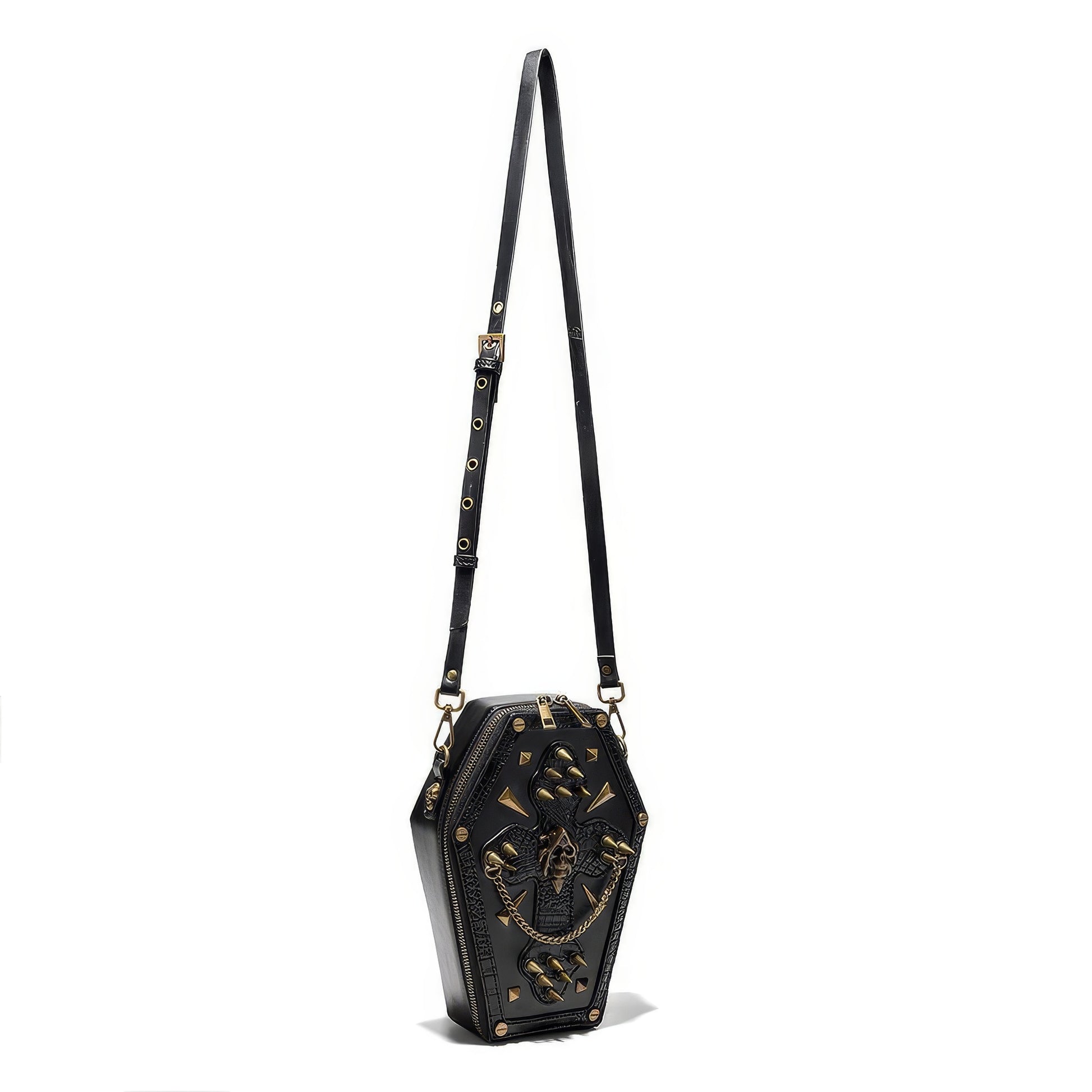 Embroidered Skull Stud Coffin Crossbody Bag