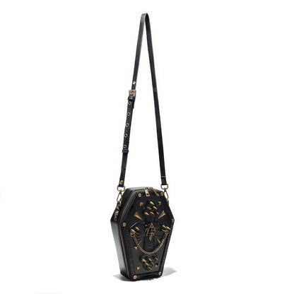 Embroidered Skull Stud Coffin Crossbody Bag