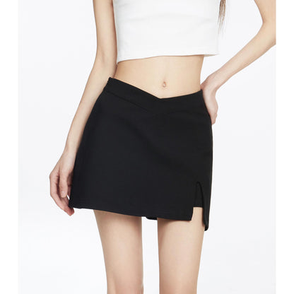 V-Waist Slit Hem Mini Skirt