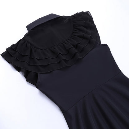 Black Ruffled Collar Dress