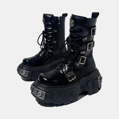 Black Cyber Buckle Platform Boots
