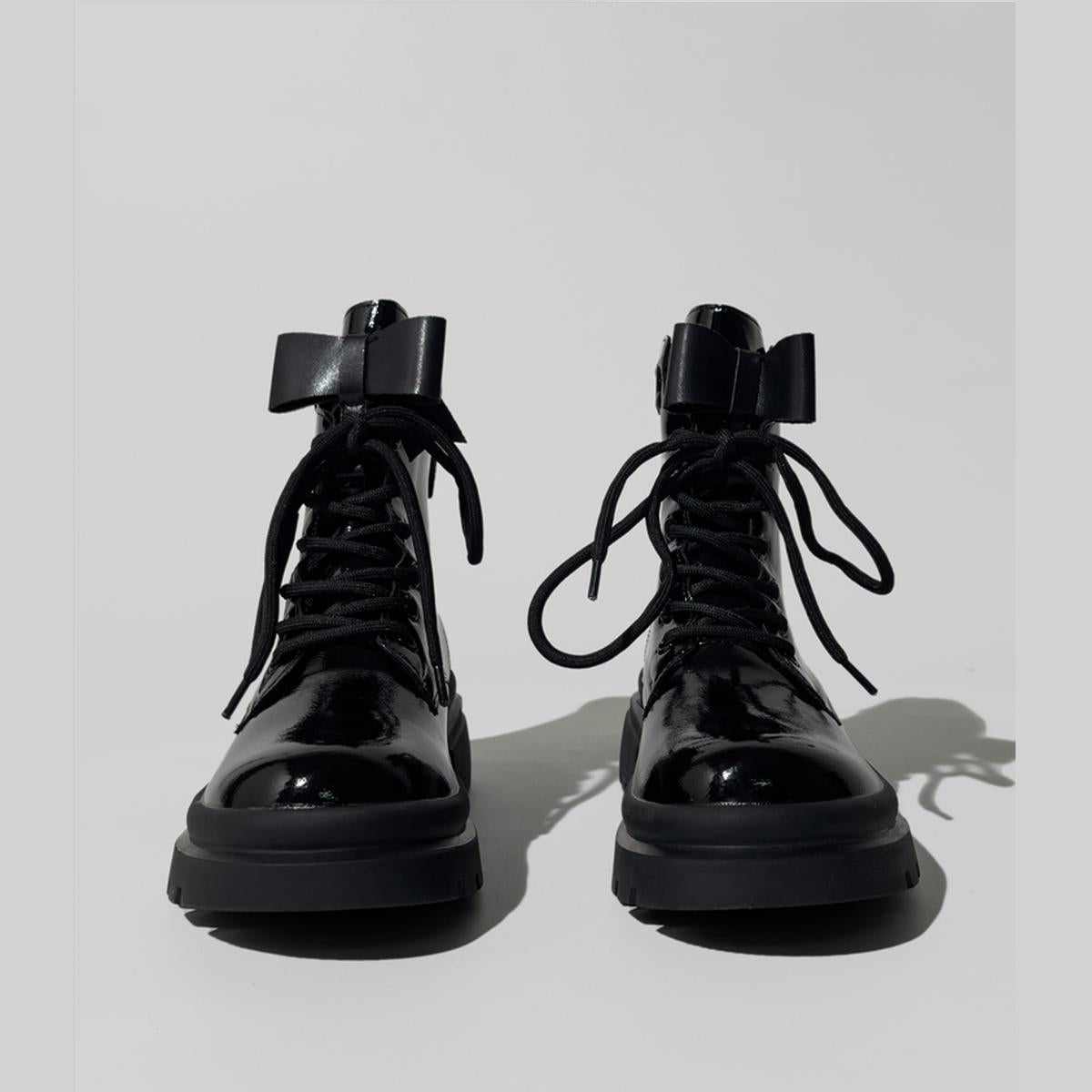 Black Patent Lace-Up Combat Boots