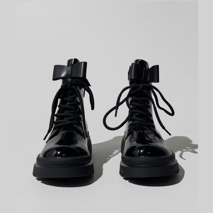 Black Patent Lace-Up Combat Boots
