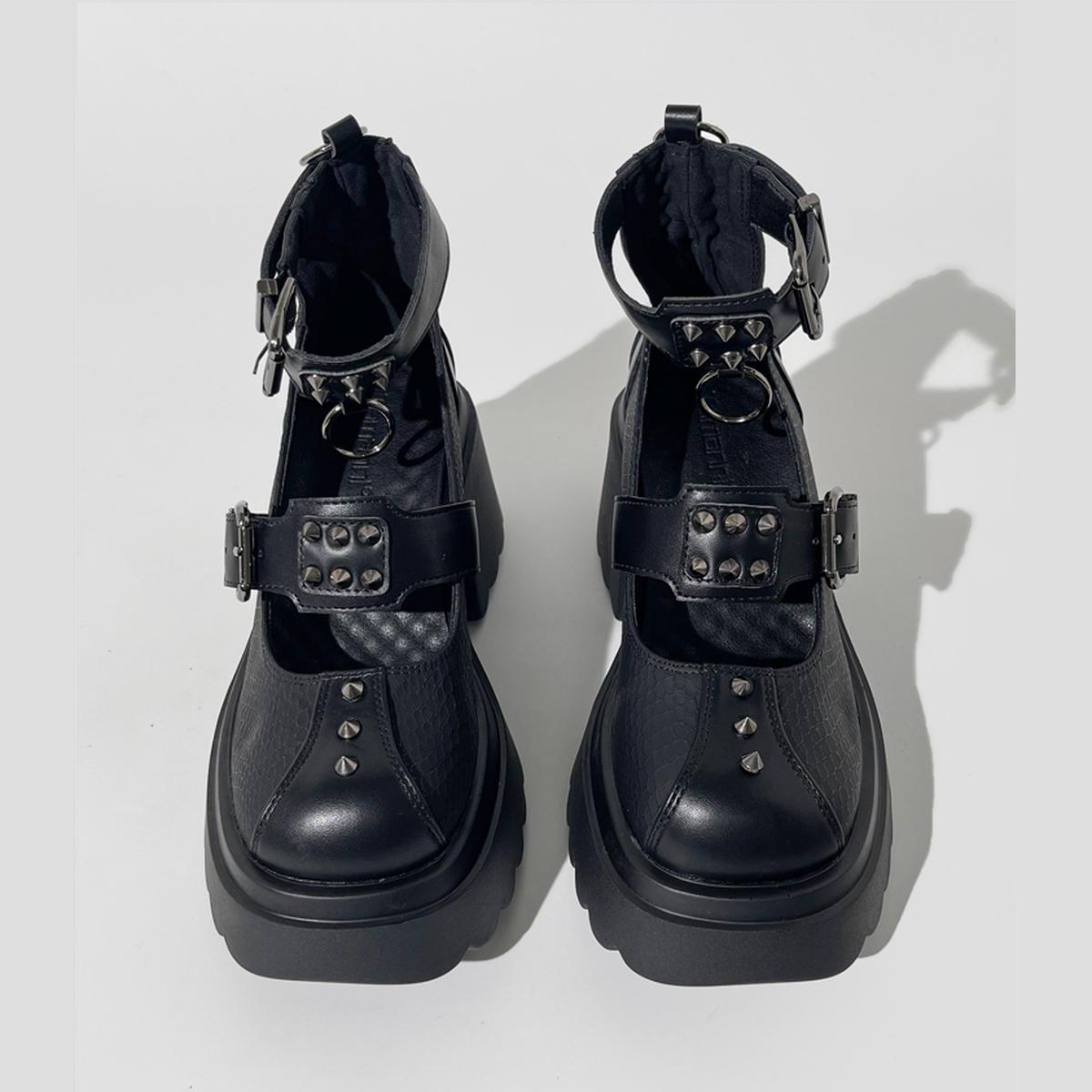 Spiked Buckle Platform Mary Janes
