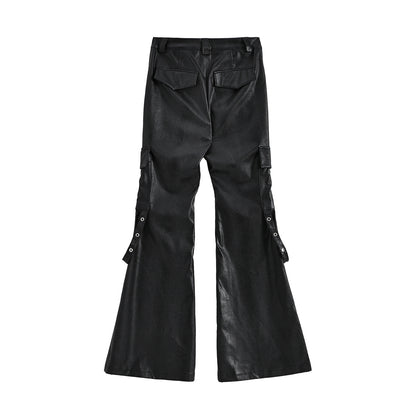 Eyelet Strap Faux Leather Pants