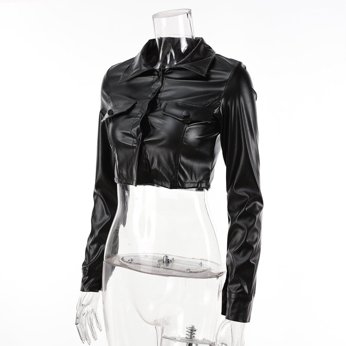 Cropped Faux Leather Jacket