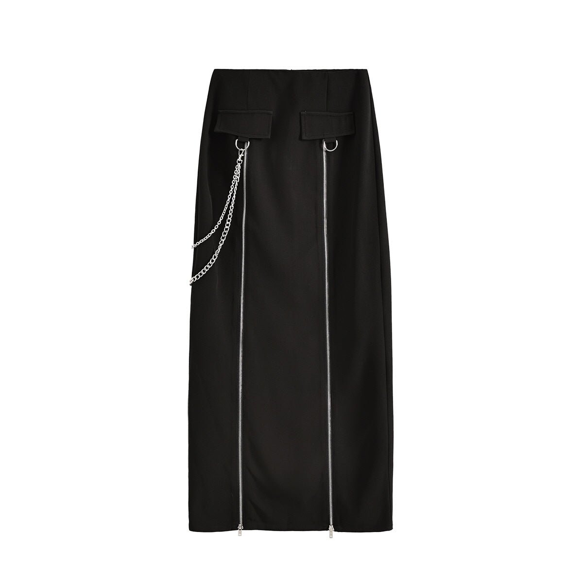 Chain-Detail Double Zip Skirt