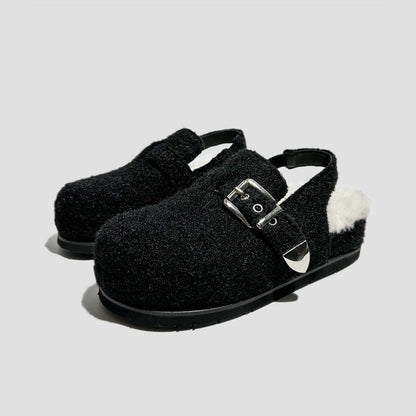 Black Fuzzy Buckle Slingback Clogs